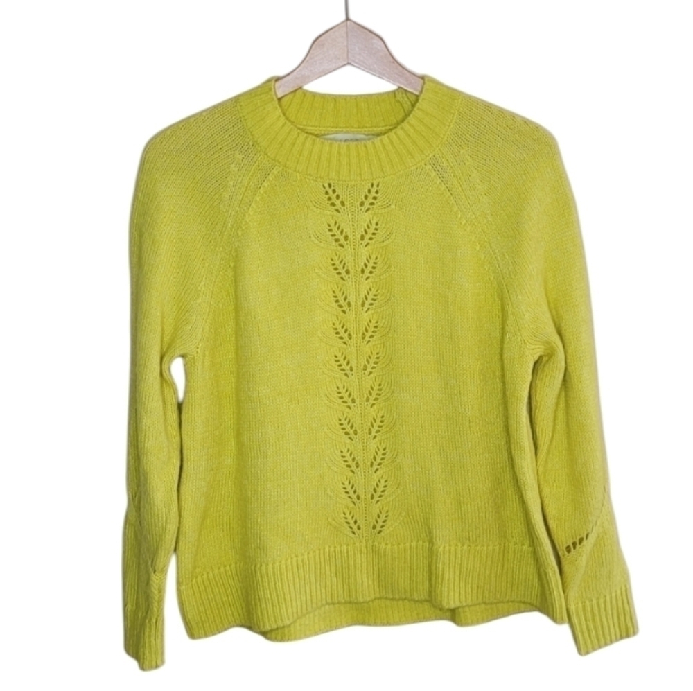 LOFT Yellow-Green Petite Eyelet Sweater Size Small Petite Spring Bright
